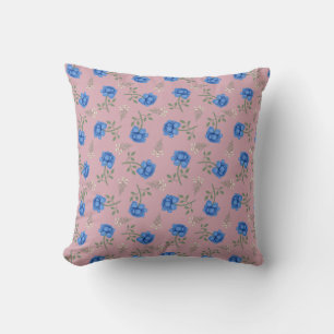 Blå rosor på rosa överdimensionerad calico kudde