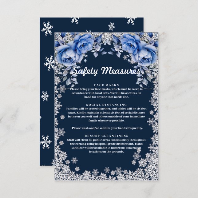 Blå Rosor Snöflinga Julbröllop Tilläggskort (Fram/baksida)