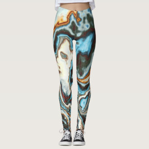 Blå Rost Marmor Flöde Leggings