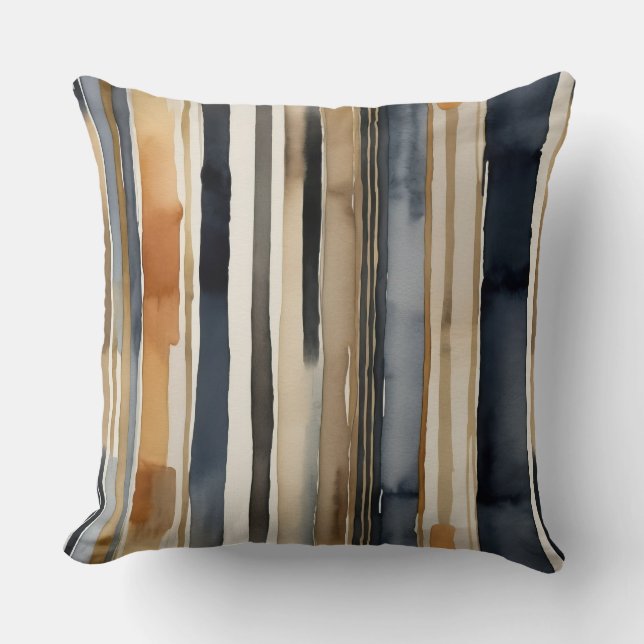 blå rost och beige abstrakt rand kudde (Framsida)