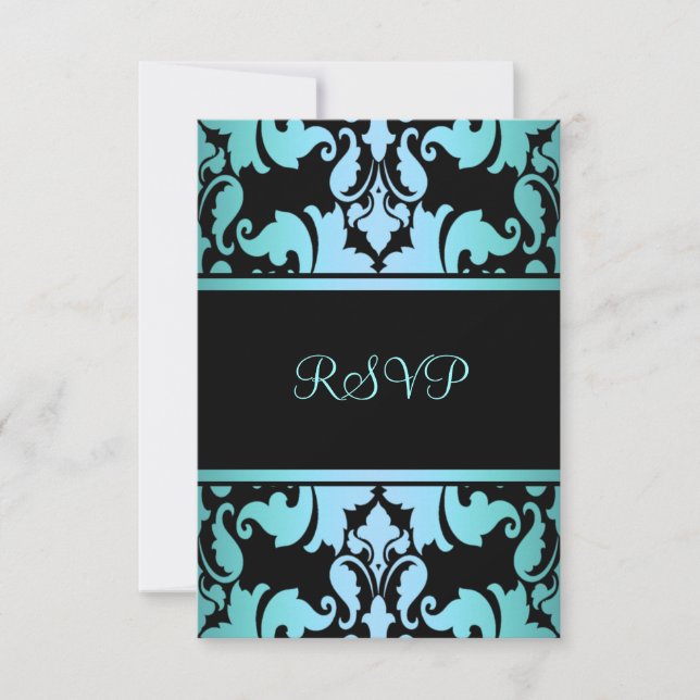 Blå Royal Damask RSVP OSA Kort (Framsida)