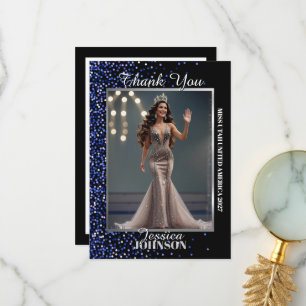 Blå Royale Glitter Pageant Foto Tackkort Tack Kort
