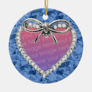 Blå rund Diamond Heart Ram Ornament