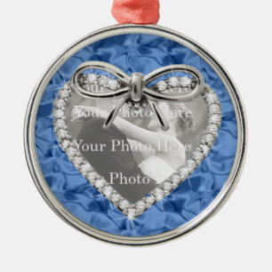 Blå rund Diamond Heart Ram Ornament