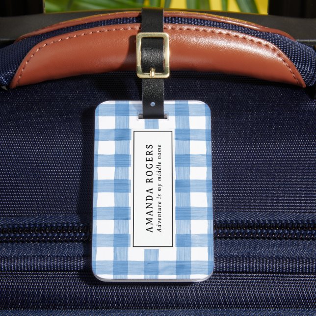 Blå Rustik Akvarell Buffalo Rutig Modern Bagagebricka (Framsida Insitu 2)