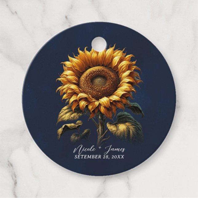 Blå Rustik Solros Bröllop Bröllopsfest  Gåvor Etiketter (Framsida)