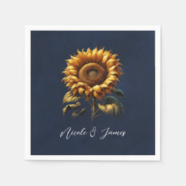 Blå Rustik Solros Bröllops Brudtärnafest Pappersservett
