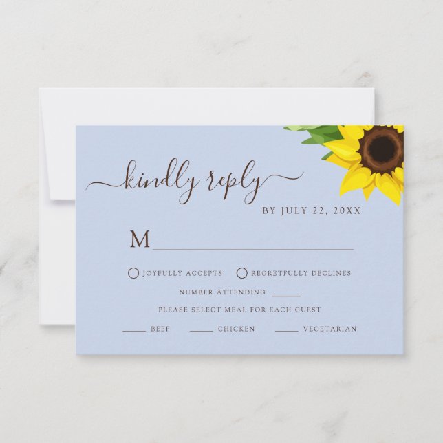 Blå Rustik Solros RSVP Kosthållningssvarskort OSA Kort (Framsida)