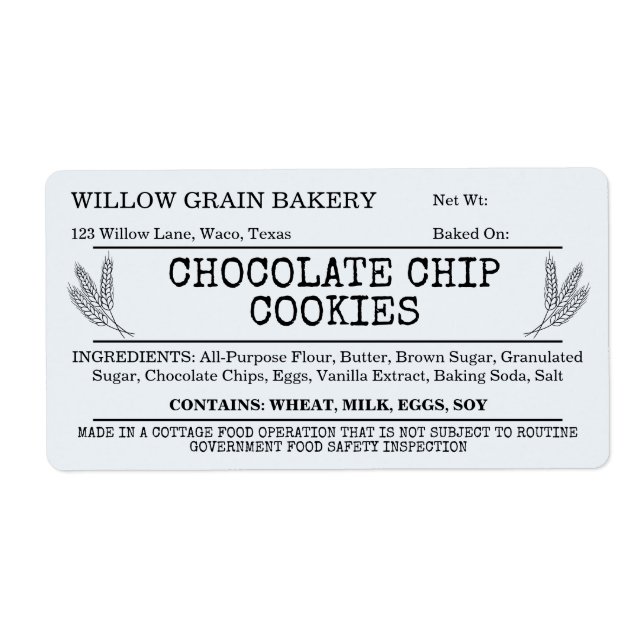 Blå Rustik Stuga Choklad Chip Cookie Etikett Fraktsedel (Framsidan)