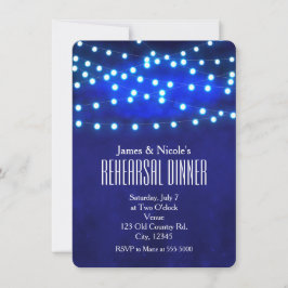 Blå Rustika Natt Strängljus Övningsmiddag Inbjudningar