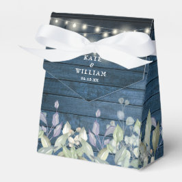 Blå Rustika Strängljus Grönska Löv Bröllop Presentaskar