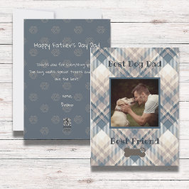 Blå Rutig Bästa Hundpappa Foto Platt Kort