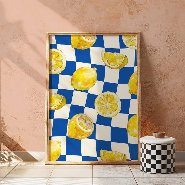 Blå Rutig Citron Väggkonsttryck Poster (Skapare uppladdad)