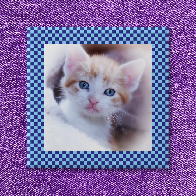 Blå Rutig Familj Husdjur Foto Ram Knapp (Blue Check Family Pet Photo Border Button)
