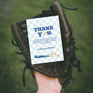 Blå rutig Little Slugger Baseboll Baby Shower Tack Kort