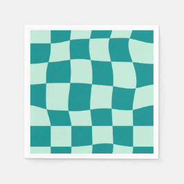 Blå Rutig Mönster Groovy Retro Pappersservett