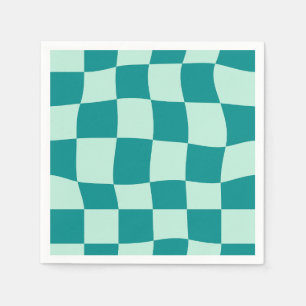 Blå Rutig Mönster Groovy Retro Pappersservett