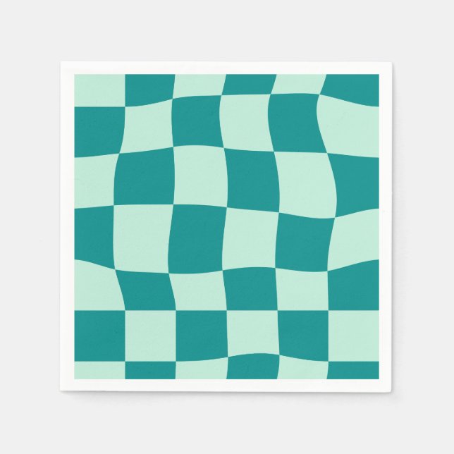 Blå Rutig Mönster Groovy Retro Pappersservett (Framsidan)