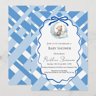 Blå rutig pojkbarn badrumsbjörnslint inbjudningar