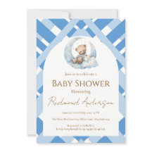 Blå rutig pojke baby shower björn
