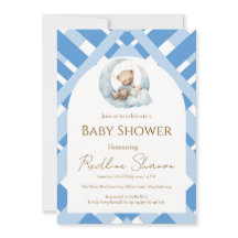 Blå rutig pojke baby shower björn