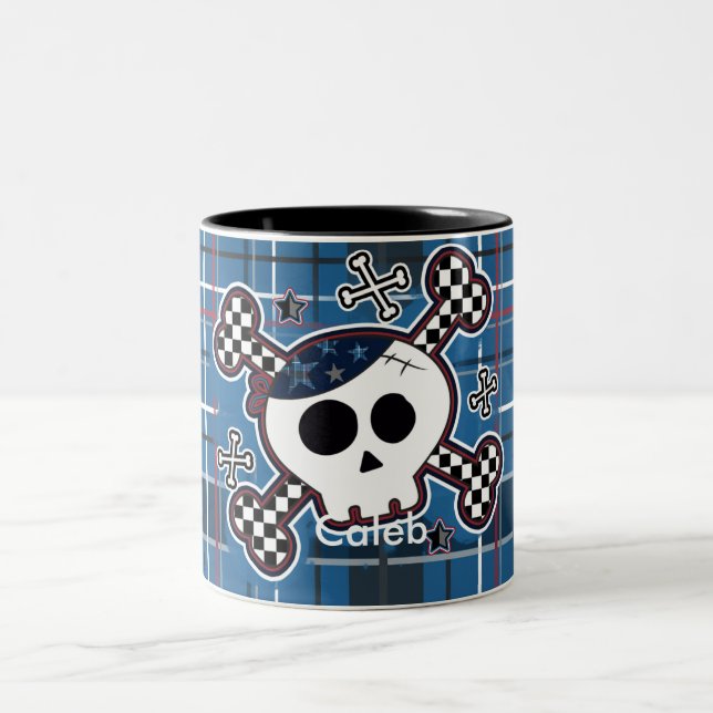 Blå rutig skalle & ben pojkars kopp kaffemugg (Center)
