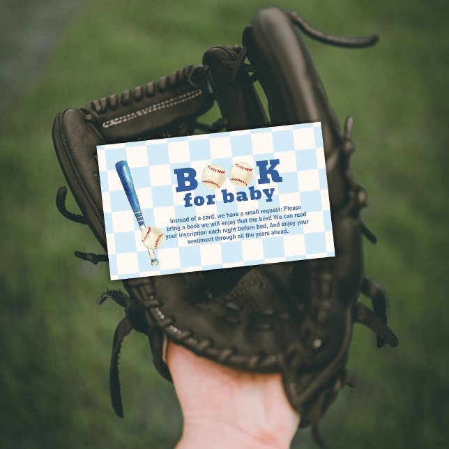 Blå rutig Slugger basebollböcker för baby shower  Tilläggskort (Blue Plaid Slugger Baseball Books For Baby Shower Enclosure Card)