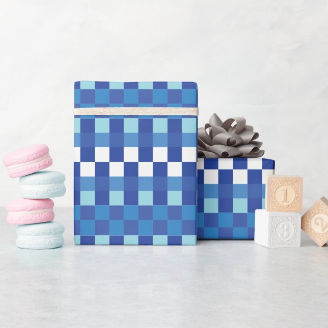 Blå Rutig Söt Modern Presentpapper (Baby Shower)