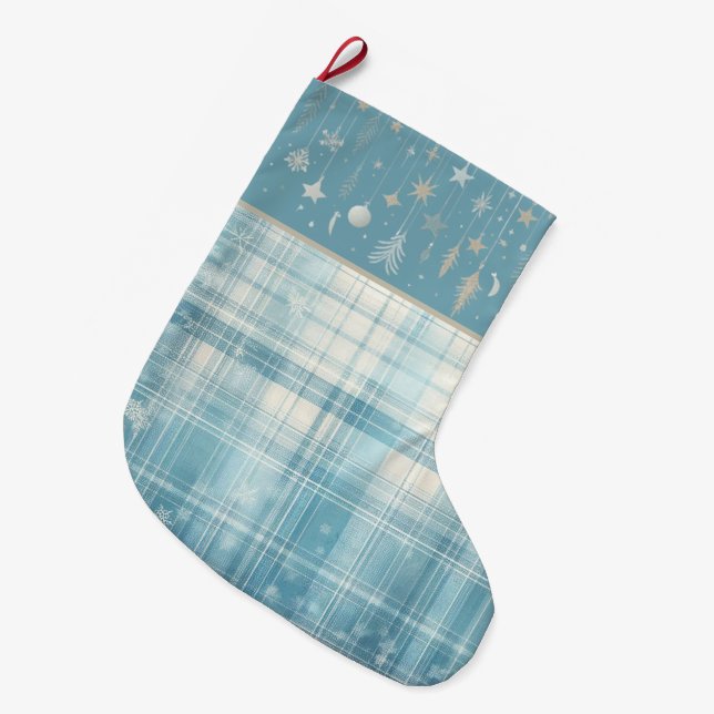 Blå rutig stor julstrumpa (Framsidan (Hängande))