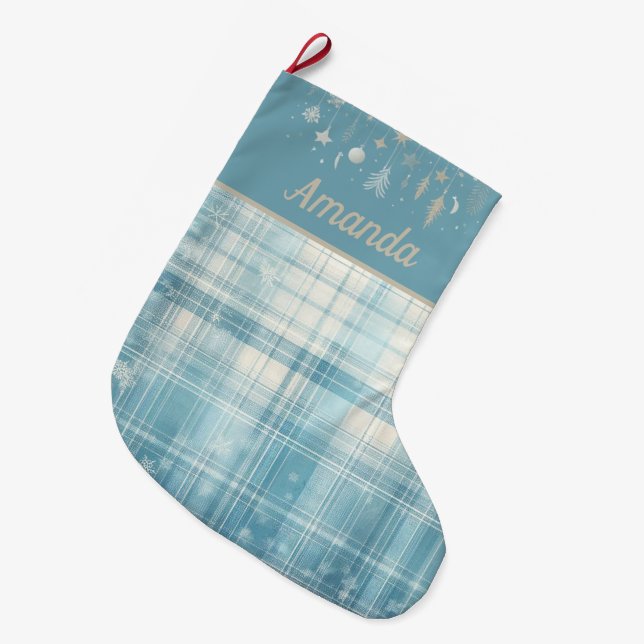 Blå rutig stor julstrumpa (Framsidan (Hängande))
