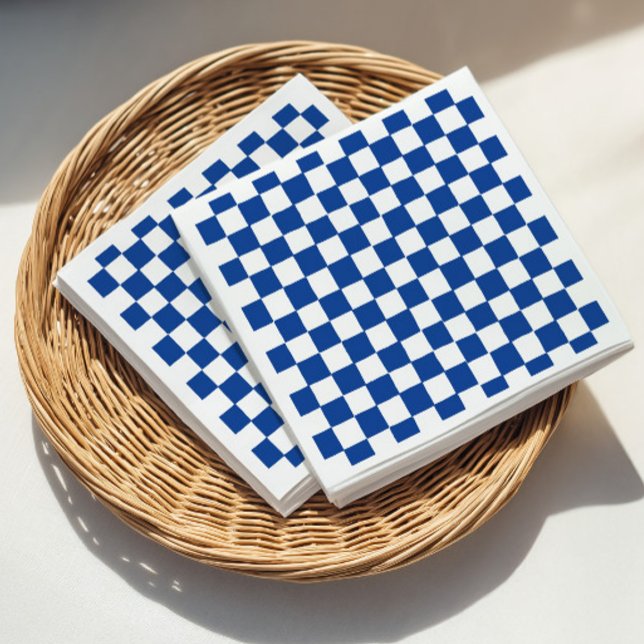 Blå Rutiga Bröllopsdusch Pappersservett (Blue Checker Bridal Shower Napkins)