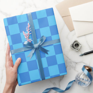 Blå rutigt präglad modern minimalistisk mönster presentpapper