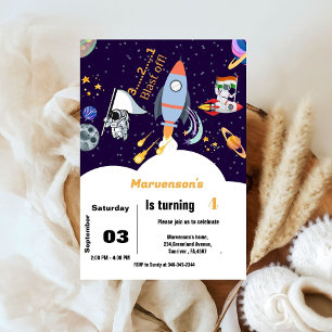 Blå Rymden astronaut-pojkfödelsedag Inbjudningar