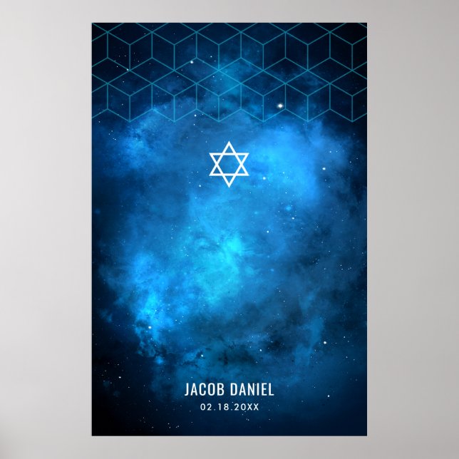 Blå rymdgalaxy Pub Mitzvah Inloggningsskylt Poster (Framsidan)