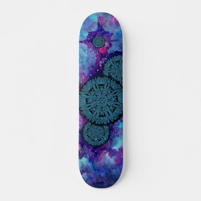 Blå rymdmandalas mini skateboard bräda 18,5 cm (Framsida)