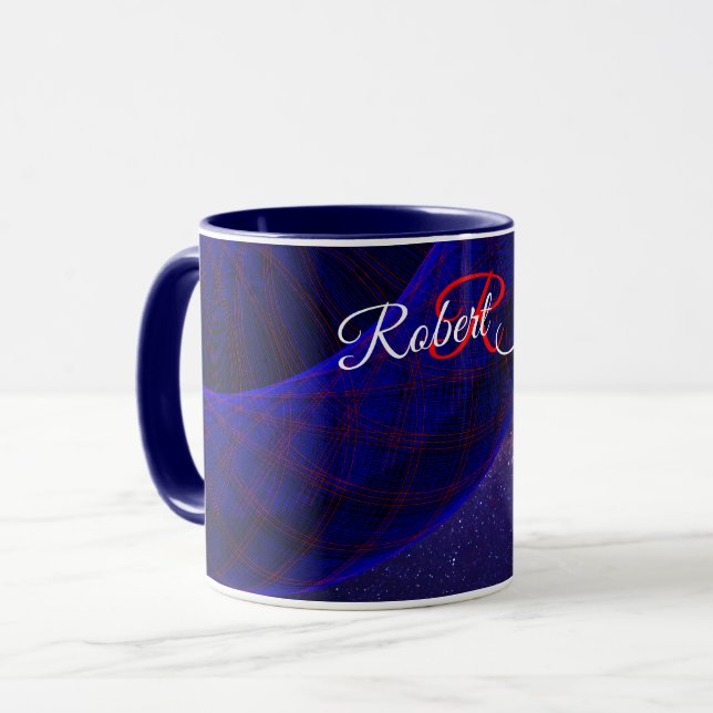 Blå rymdonutgeometrisk kaffemugg (Framsida vänster)