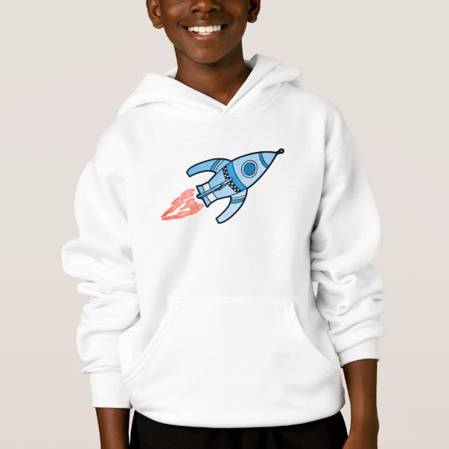 Blå rymdraketer, hoodie tröja (Framsida)