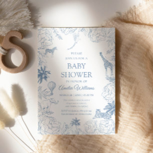 Blå Safari Djur Elegant Jungle Babyfirande Inbjudningar