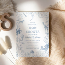 Blå Safari Djur Elegant Jungle Bebis Shower Inbjudningar
