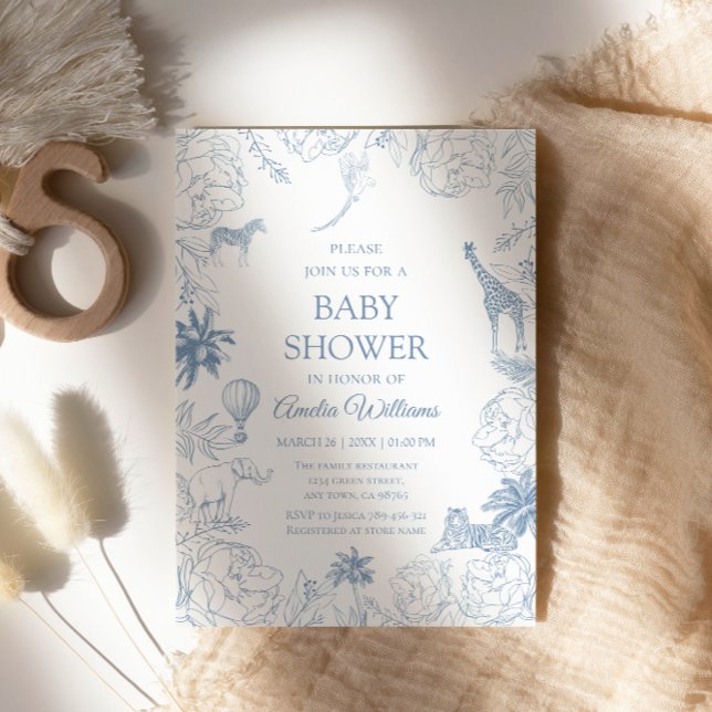 Blå Safari Djur Elegant Jungle Bebis Shower Inbjudningar (Skapare uppladdad)