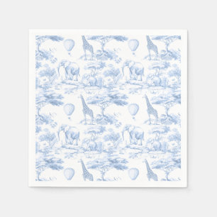 Blå Safari Djur Toile de Jouy Bebis shower Pappersservett