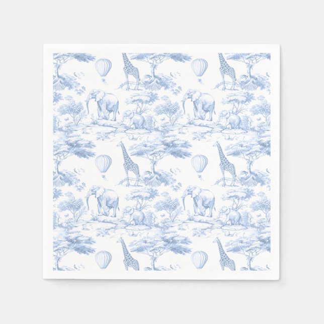 Blå Safari Djur Toile de Jouy Bebis shower Pappersservett (Framsidan)