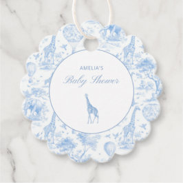 Blå Safari Toile de Jouy Baby Shower-fest Gåvor Etiketter