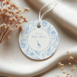 Blå Safari Toile de Jouy Baby Shower-fest Gåvor Etiketter