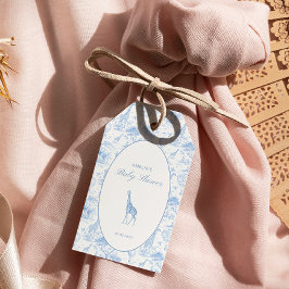 Blå Safari Toile de Jouy Baby Shower Förmånsetiket Presentetikett
