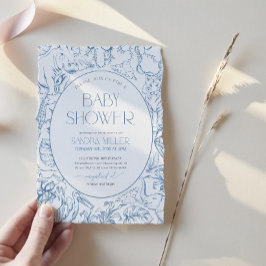 Blå Safari Toile de Jouy Baby Shower-inbjudan Inbjudningar