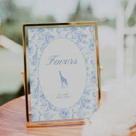 Blå Safari Toile de Jouy Baby Shower Presentkort