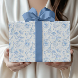 Blå Safari Toile de Jouy Baby Shower Presentpapper