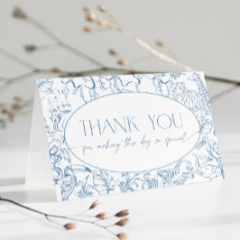 Blå Safari Toile de Jouy Baby Shower Tacksamhetsko Tack Kort