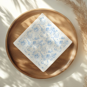 Blå Safari Toile De Jouy Pojke Babyshower Pappersservett